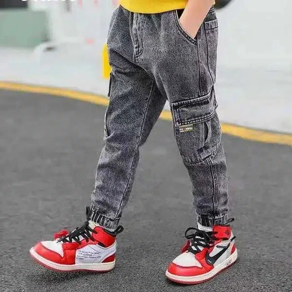 Pantalon Cargo Garçon - Jogging Slim Taille élastique, En Coton élasthanne, Poches Pratiques