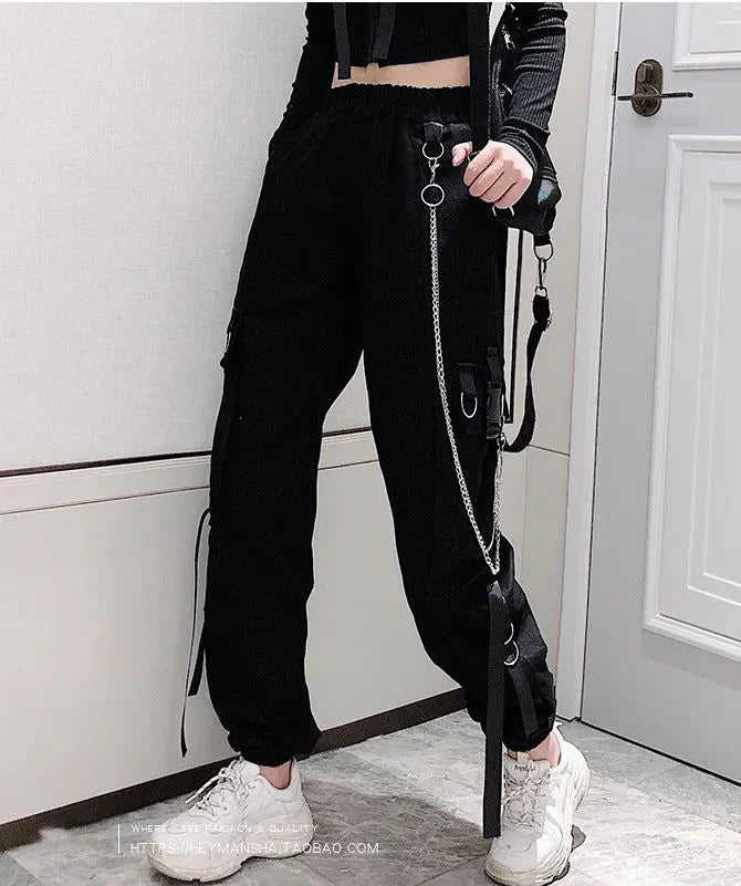 Pantalon Cargo jogger chaine Noir Femme