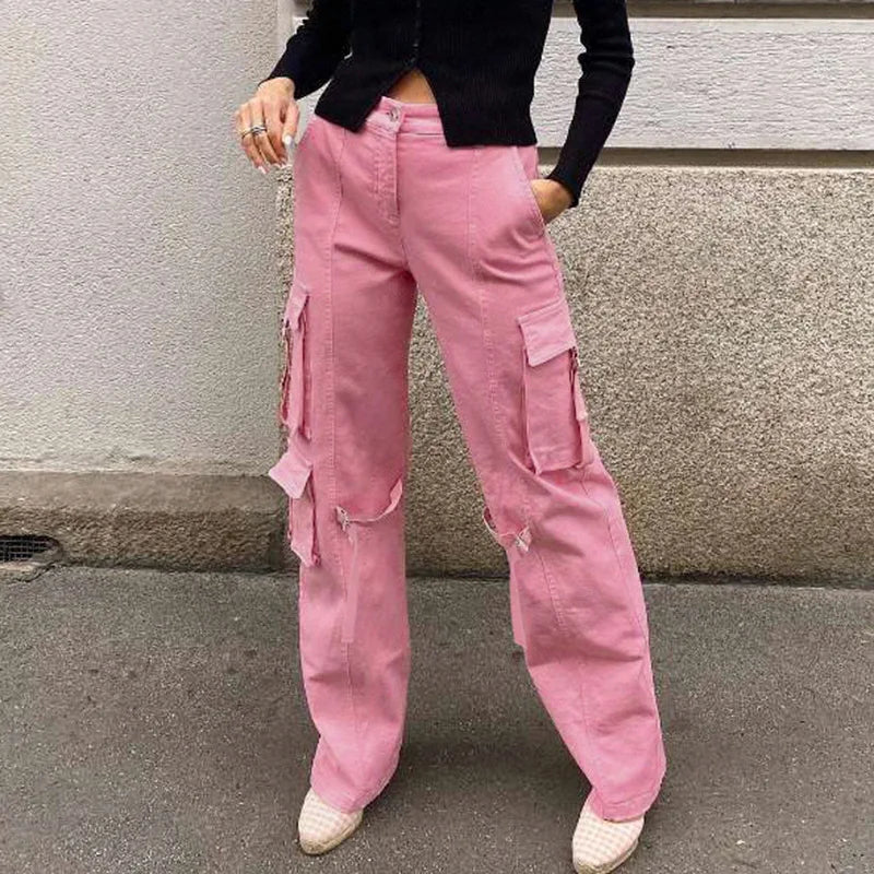 Pantalon militaire femme taille haute rose hot sale