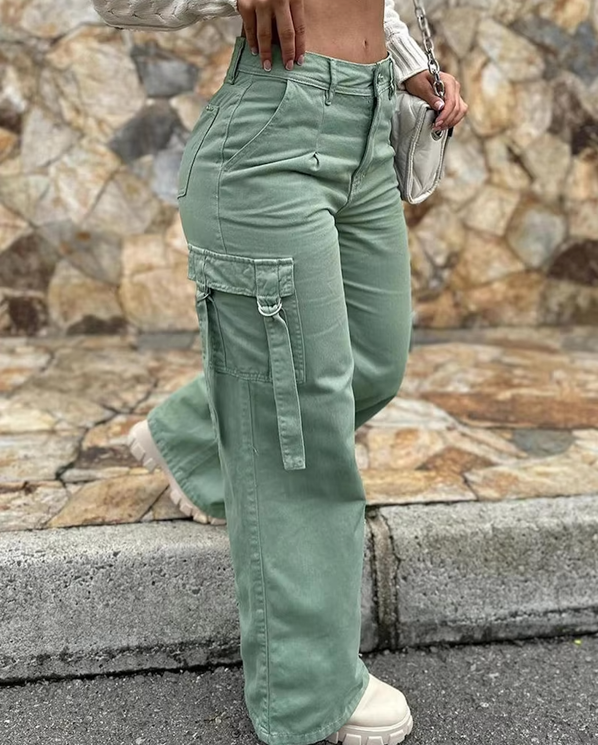 Pantalon décontracté Vert Femme